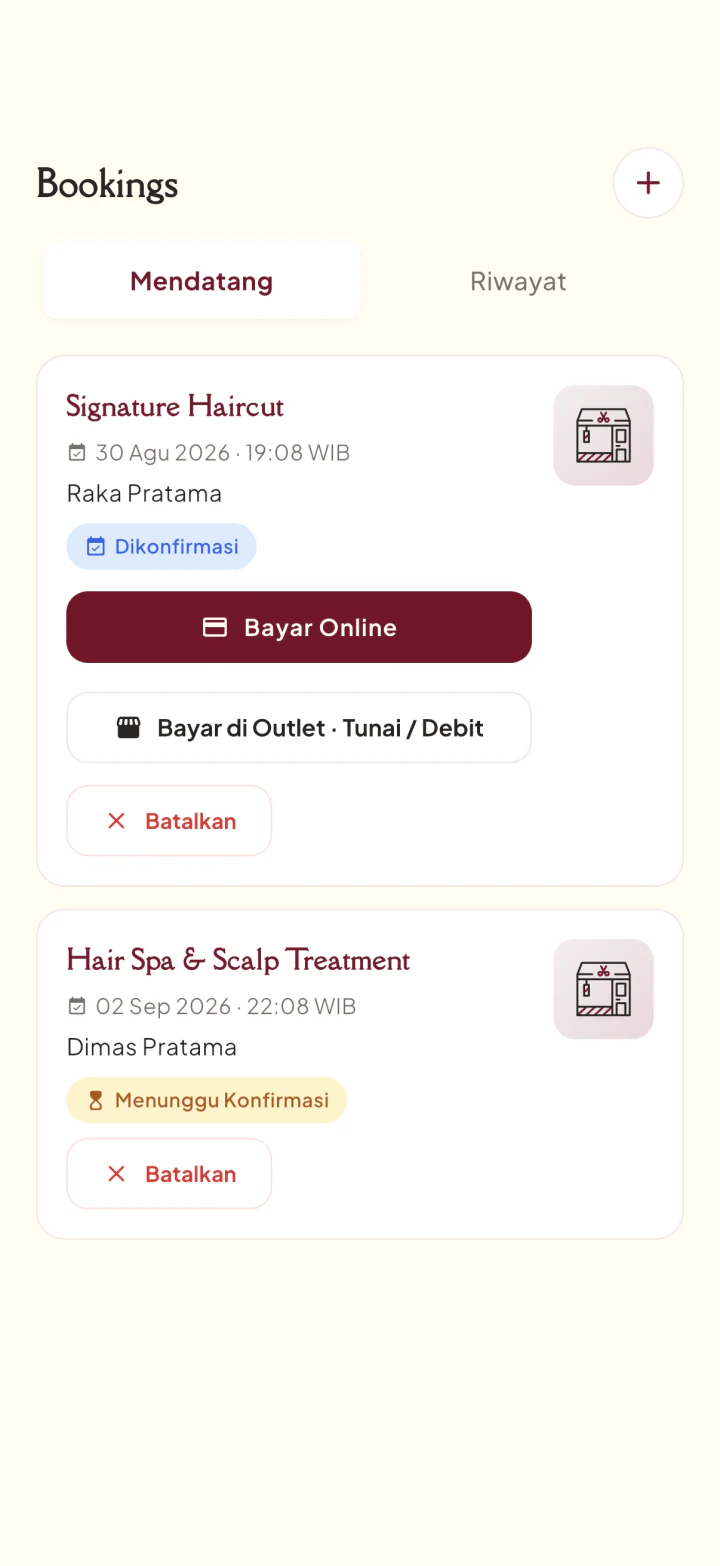 Daftar booking mendatang di Barblooms